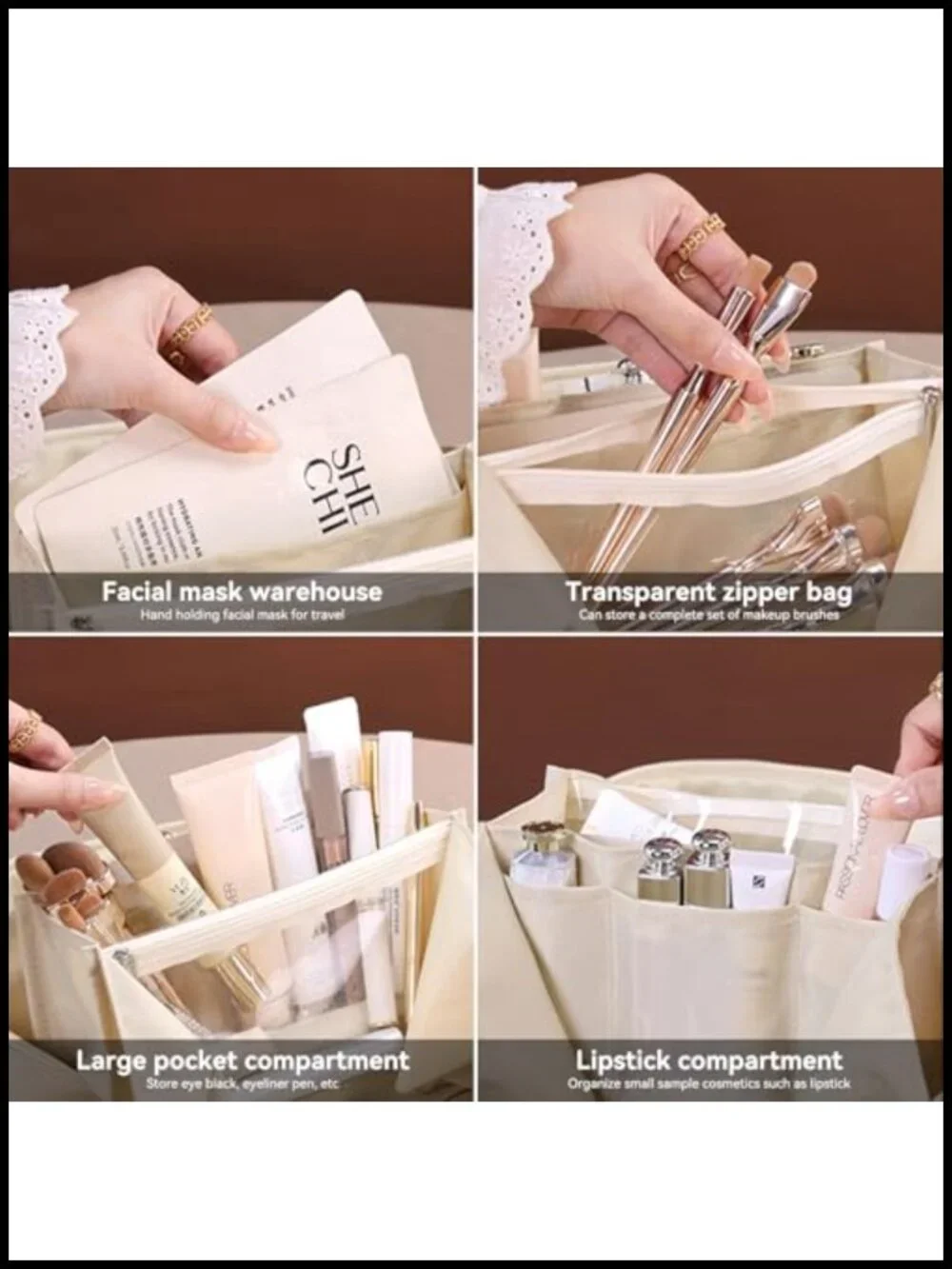 Large Capacity Travel Makeup Bag Waterproof PU Leather Cosmetic Toiletry